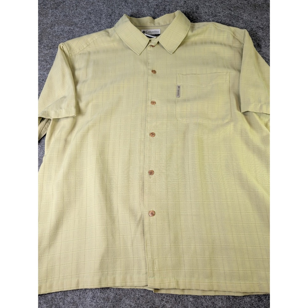 Columbia Sportswear Mens XXL Short Sleeve Button Down Shirt Grid Yellow Green